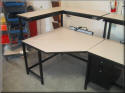 Corner Table Unit with Overhead Shelf