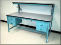 Tech Bench Table with Upper Shelf and Four Utiltiy Drawers