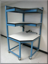 Corner Table Workstation with Double Upper Shelves