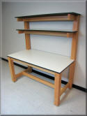 Wood Frame Lab Table with Double Upper Shelves