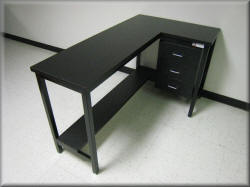 L Shaped Table with Lower Shelf and Cabinet