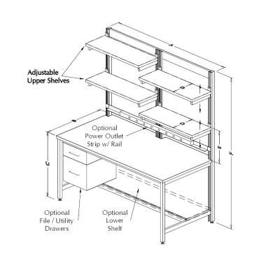 Tech Bench with Split Upper Shelves