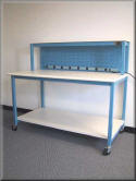 Tech Bench Table with Upper Shelf and Bin Panels
