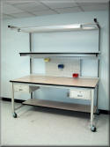 Fully Adjustable Workbench with Bin Panel and Drawers - Model F-107P