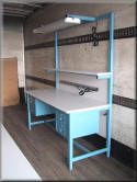 Fully Adjustable Workbench with Bin Panel and Drawers - Model F-107P