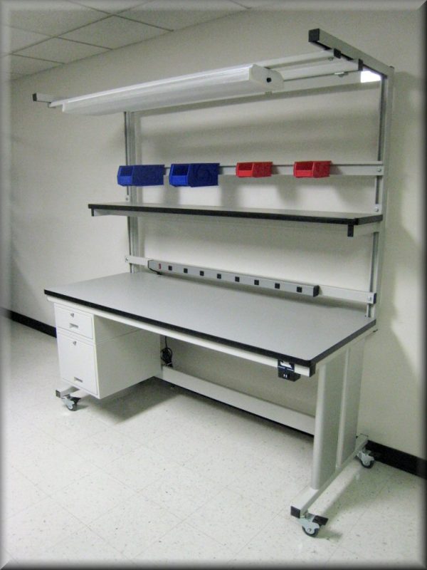 Table Model <span style="color: #800000;"><strong>i-107P-BOOM</strong></span> - Adjustable Height i-Frame Tech Workbench w/ Adjustable Upper Shelf - Image 7