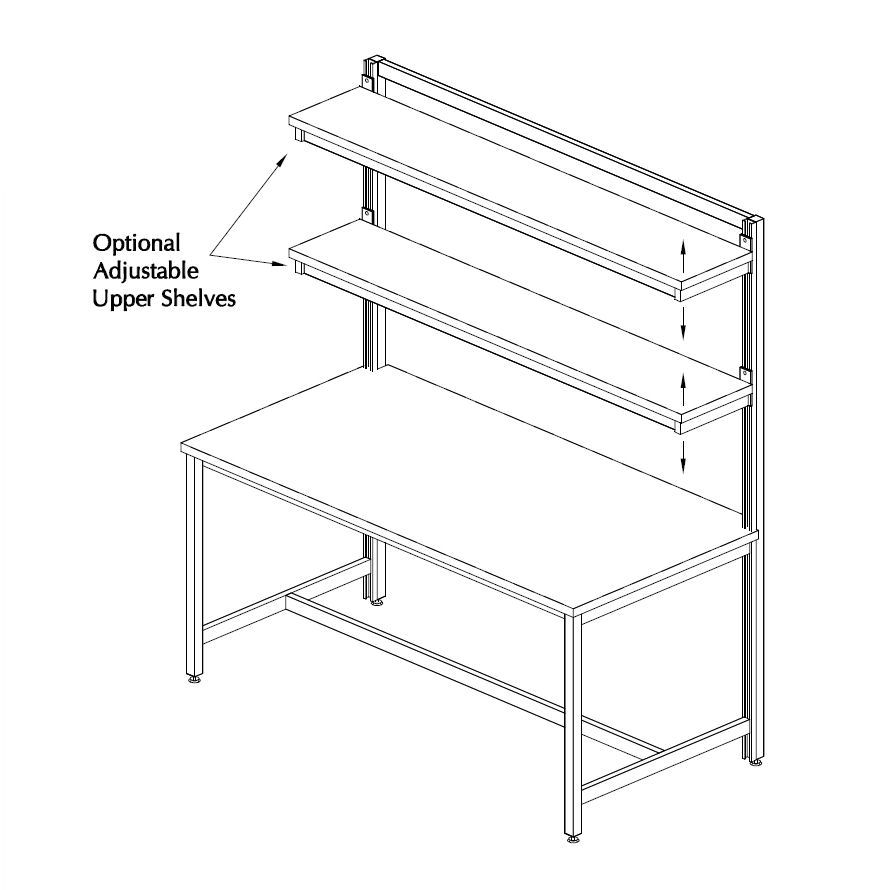 Table Model F-103PL/DS-TECH – Tech Style Workbench w/ Double Adjustable Upper Shelves