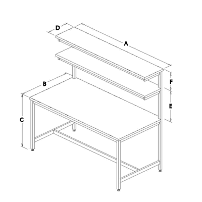 Table Model F-103PL/DS – Tech Style Workbench w/ Double Upper Shelves