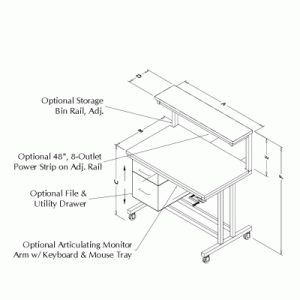 Table Model <span style="color: #800000;"><strong>i-103P</strong></span> - i-Frame Tech Style Workbench w/ Fixed Upper Shelf