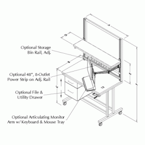 Table Model <span style="color: #800000;"><strong>i-103P-TECH</strong></span> - i-Frame Tech Style Workbench w/ Adjustable Upper Shelf