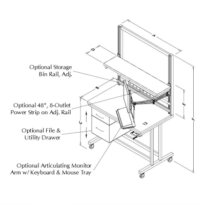 Table Model i-103P-TECH – i-Frame Tech Style Workbench w/ Adjustable Upper Shelf