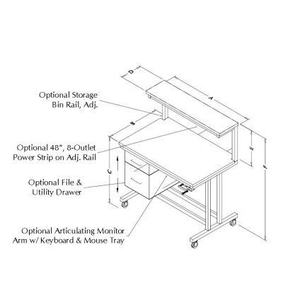 Table Model i-103P – i-Frame Tech Style Workbench w/ Fixed Upper Shelf
