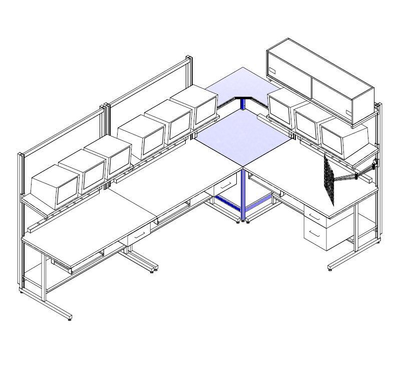 Table Model F-103P-CNR – L-Shaped Tech Style Workbench