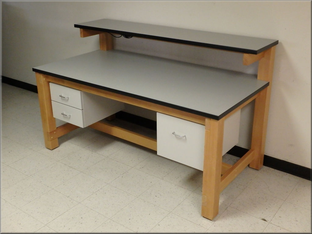 Wood Frame Laboratory Table w/ Single Upper Shelf