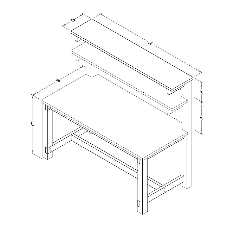 Table Model F-103PLDS-WD – Wood Frame Tech Workbench w/ Dual Shelves