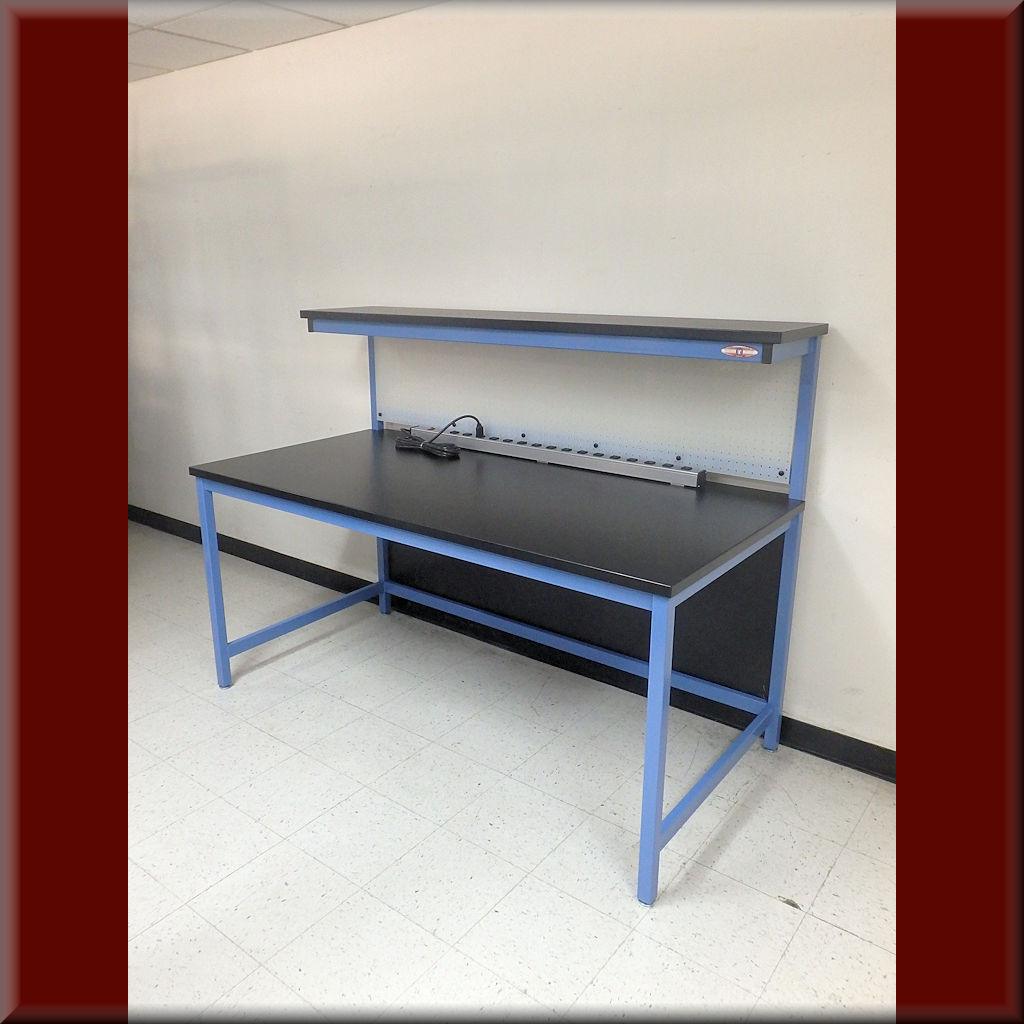 Table Model F-103P-PEG – Tech Style Workbench with Upper Shelf & Rear Peg Board Panel