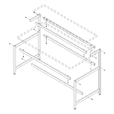 Table Model F-103P-KD – Knock-Down Tech Style Workbench with Upper Shelf