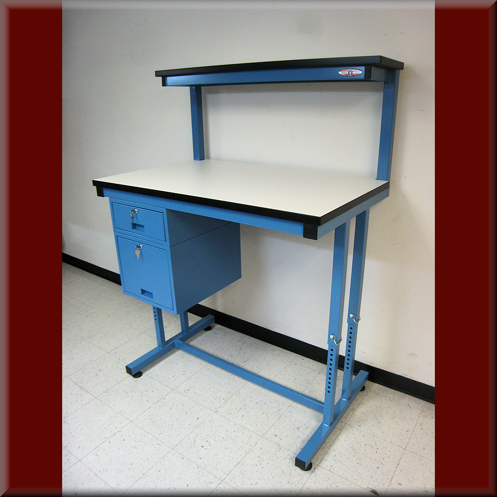 Table Model i-103P-PIN – Adjustable-Height i-Frame Tech Style Workbench w/ Fixed Upper Shelf